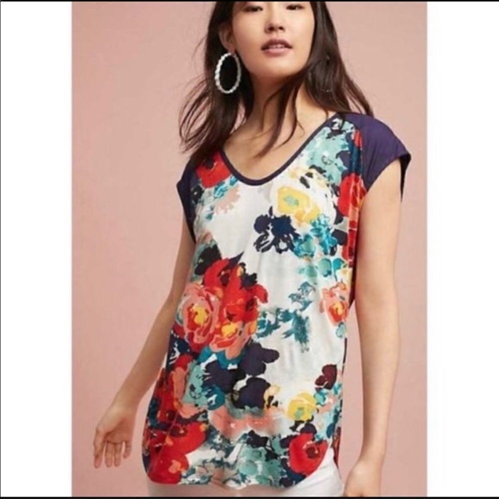 Porridge Anthropologie Floral Open Back Cap Sleeve Shirt - Size XS - Picture 4 of 4